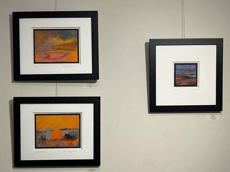 Gallery Installation Site Shot: Tangerine Dreamscape 1, Tangerine Dreamscape 2, Splendid Day 