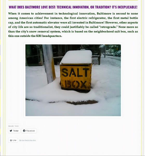 ARCHIVE OF BALTIMORE INEXPLICABILIA, Salt Box Entry