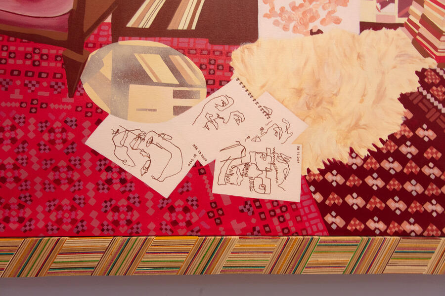 Detail, Marquetry Frame Made of 32 Recycled Skateboards