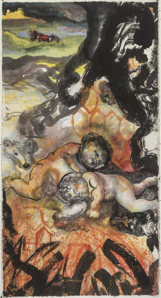 Honeycomb Honied Ones:Artemis, 54 x27, ink watcolor, acrylic on Hsuan paper, 2021