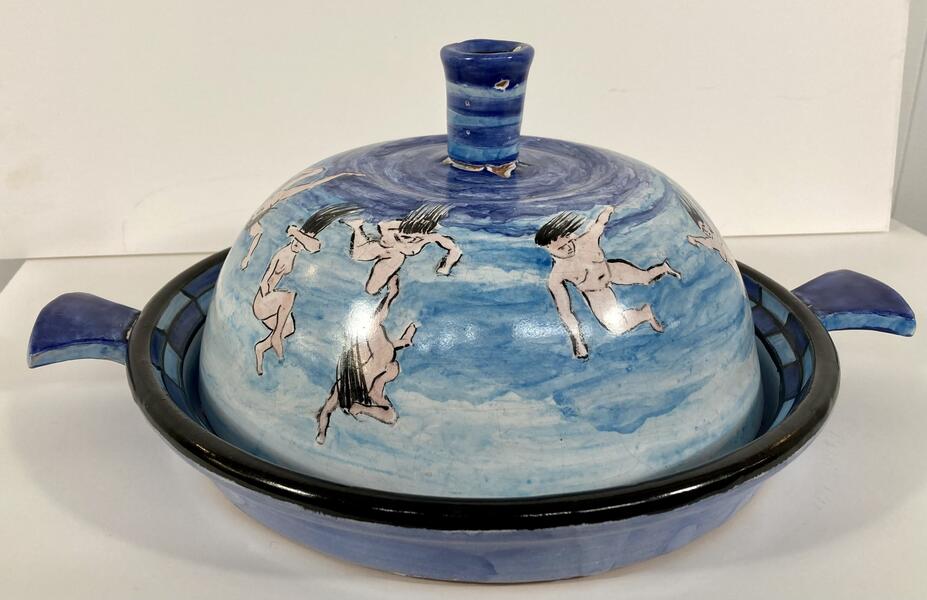 Women in Flight Covered Serving Dish (side view)