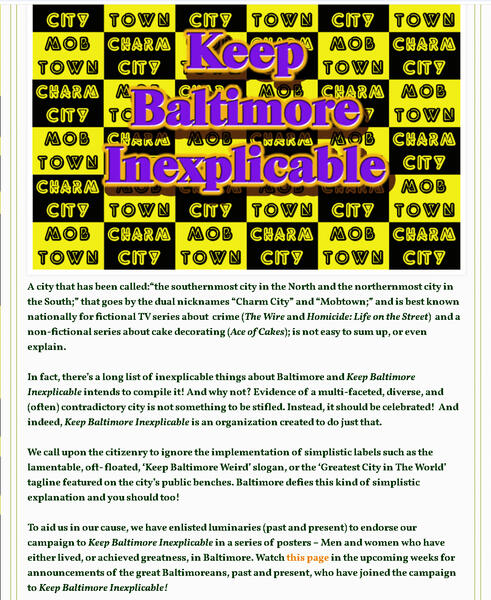 	Keep Baltimore Inexplicable Manifesto