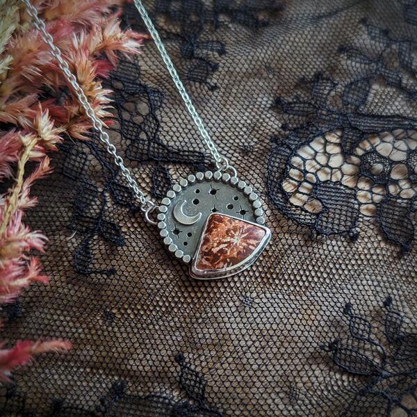 Spider Jasper Mountain Moon Necklace