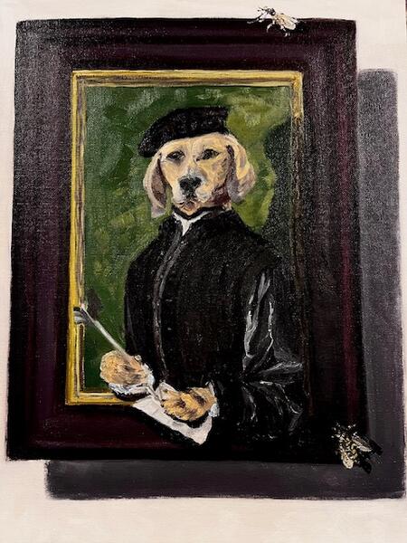 Portrait of Hound with Quill and Paper