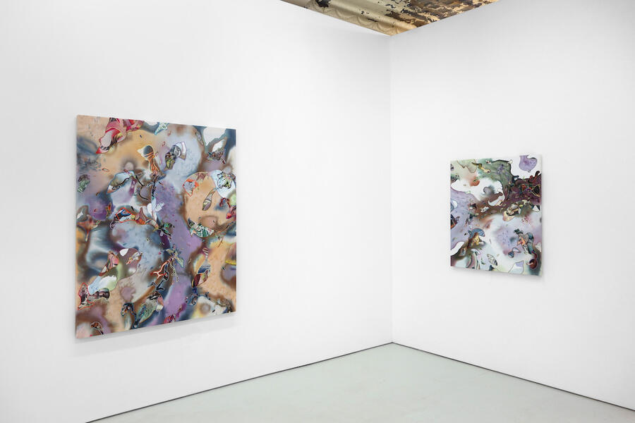 installation image of two paintings in this exhibition