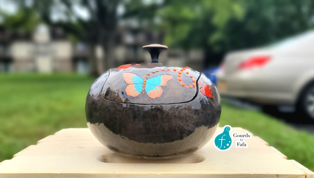 Covered Gourd Bowl-Butterfly