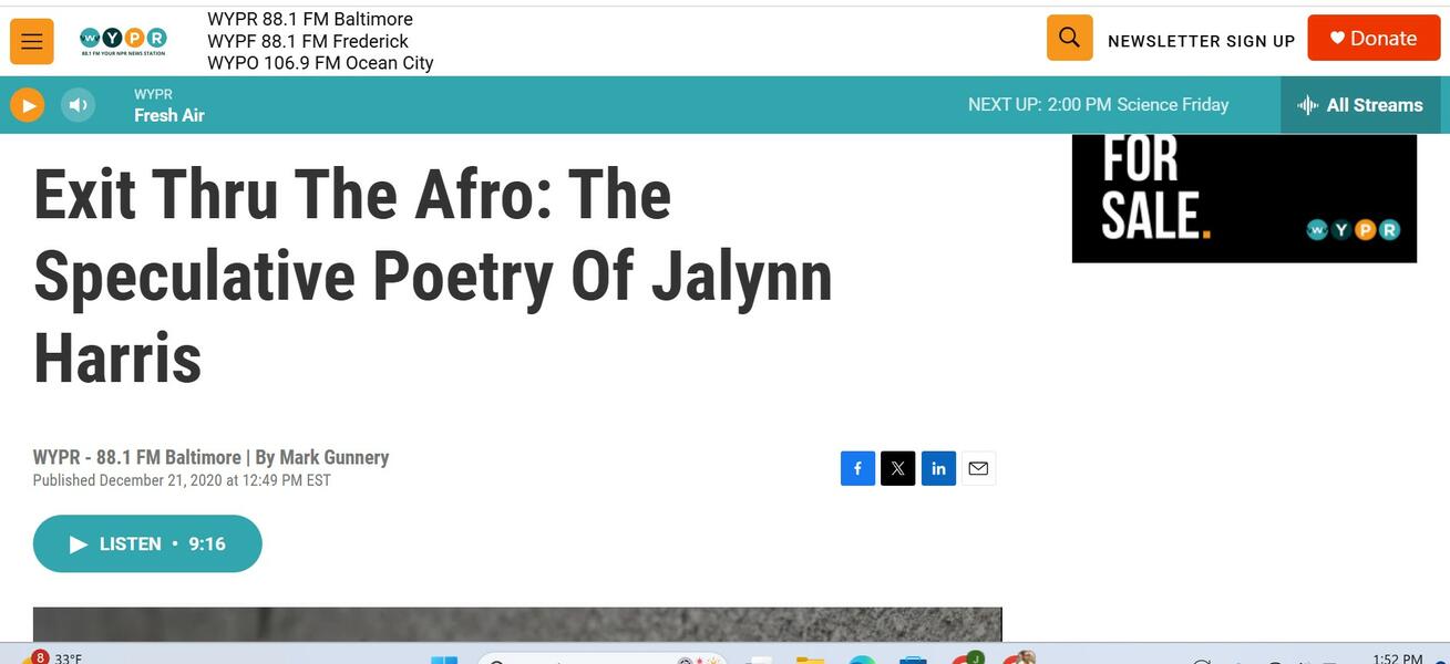 WYPR Interview| Speculative Poetry of Jalynn Harris 