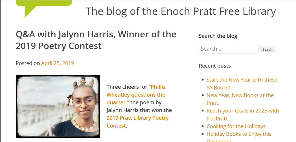 Enoch Pratt Free Library 2019 Poetry Contest