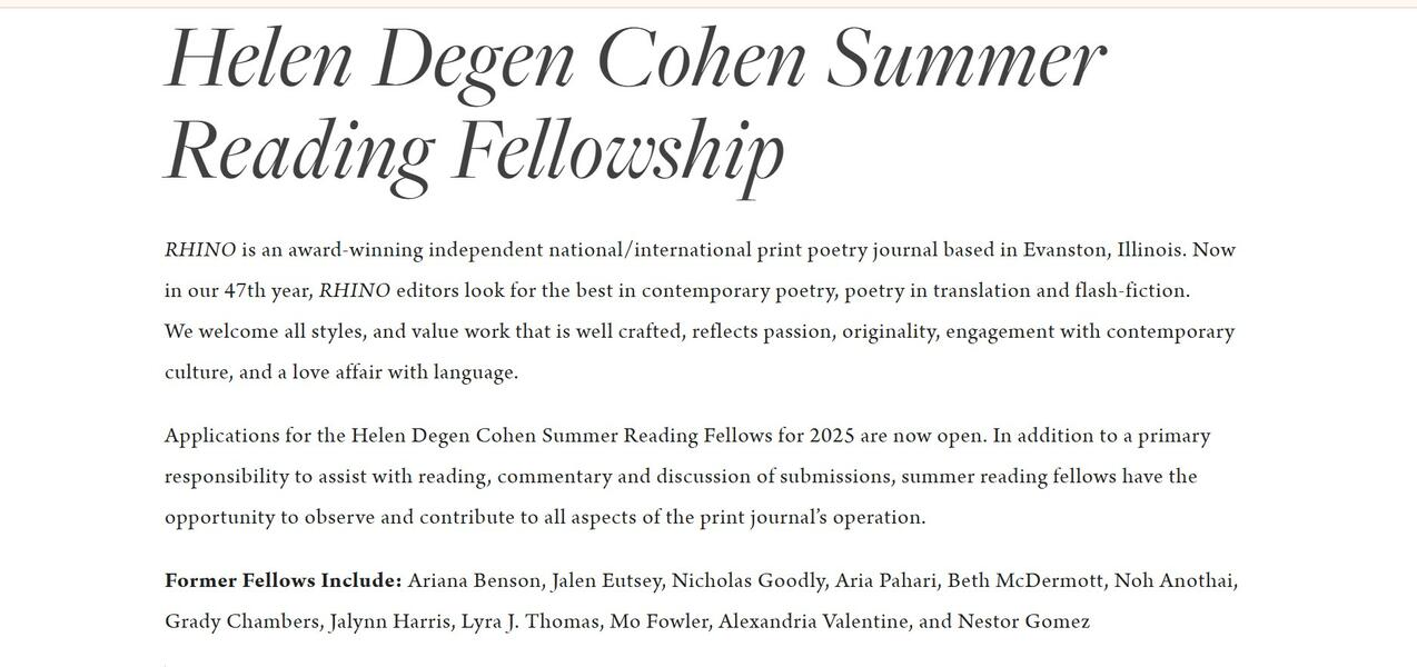 Helen Degen Cohen Summer Reading Fellowship 