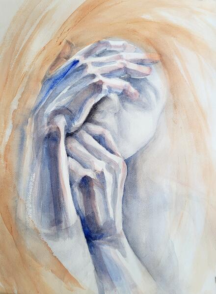 The hands that cover her face