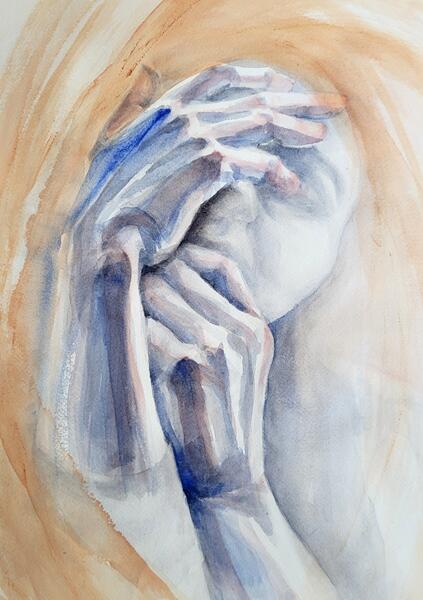 The hands that cover her face