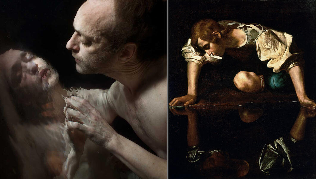 Comparison of Untitled (#04-14-09-462) with Caravaggio Narcissus 1594