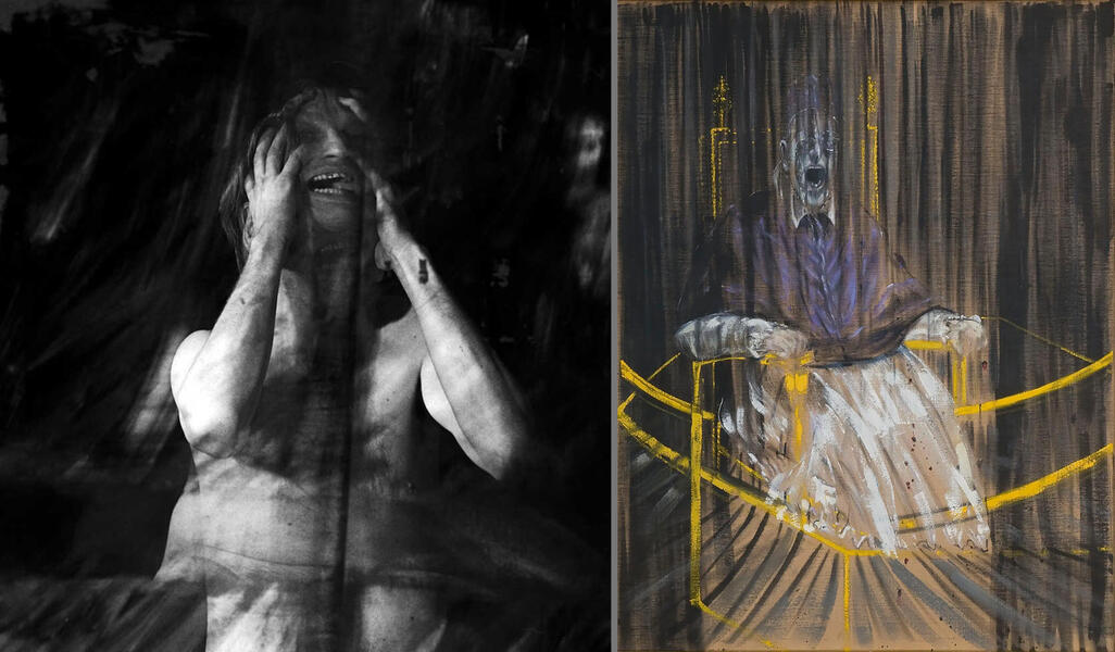 Comparison of Untitled (#3912 )with Francis Bacon Study after Velazquez Pope Innocent X 