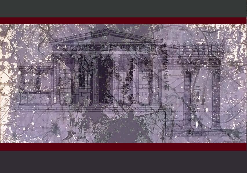 Erechtheion, Dark, oil and manipulated photographic prints on canvas, 16x26