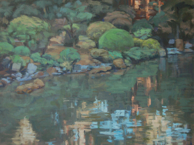 Portland, Oregon, Japanese Garden, oil on canvas, 18x24