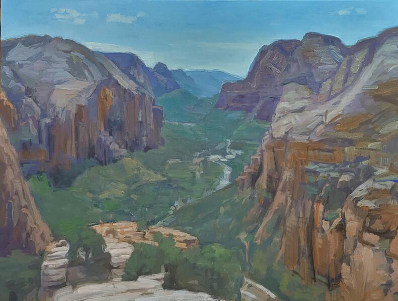 Zion Canyon from Angels Landing. Looking South, oil on canvas, 30x40