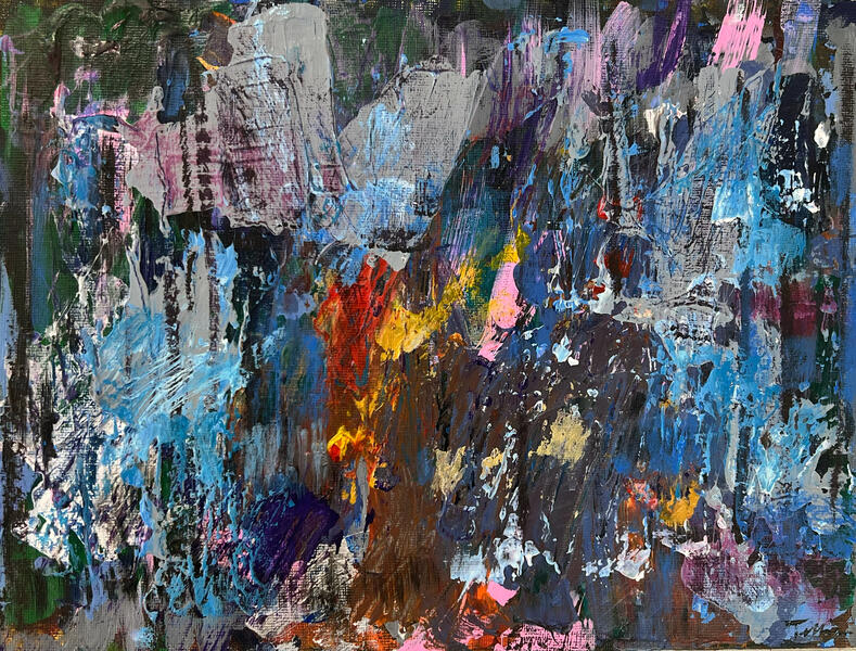Fire in the Blue Hour, 9 x 12, Acrylic on Canvas Board, 2025