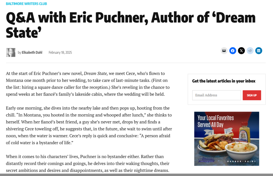 Interview with Eric Puchner for Baltimore Writers Club