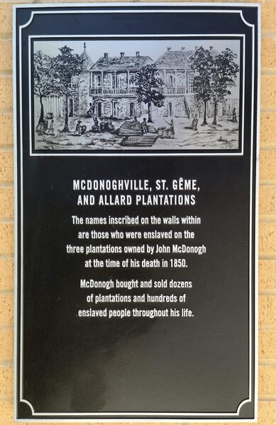 McDonogh Plantation Plaque