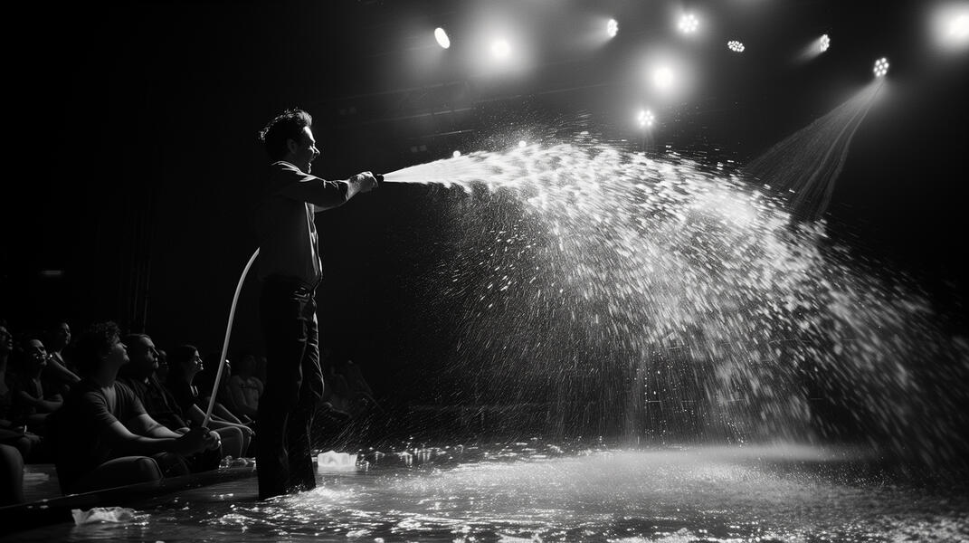 Tech Titan Directing a Firehose of Water at a TED Talk