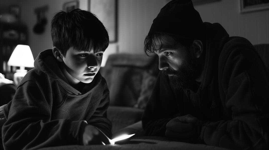 Tech Bro and Child Doing Homework with an AI Agent