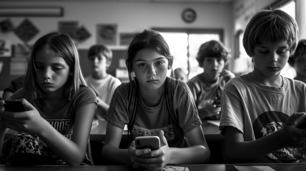 Middle School Kids Clutching Cellphones