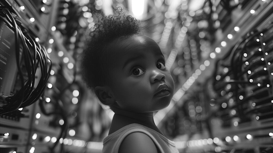 Baby Inside the Confines of a Server Farm