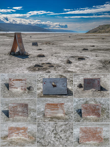 Plywood Markers Outlining the Site of Greenland's First Airplane Runway (Montage: 2025; Photos: 2022)