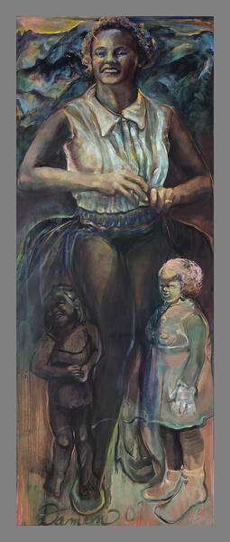 Pachamama, Great Mountain Mother '13 & '07, 100 x 38.5 x 1.5 oil on linen 