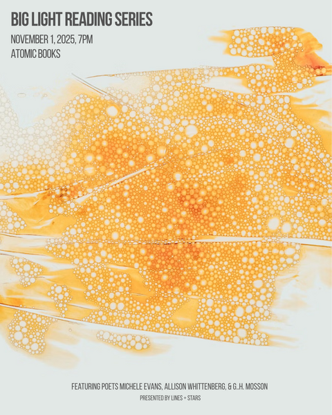 Reading Flyer with Lines & Stars, the online journal, at Atomic Books (Balt., Md.) on Nov. 1, 2025.