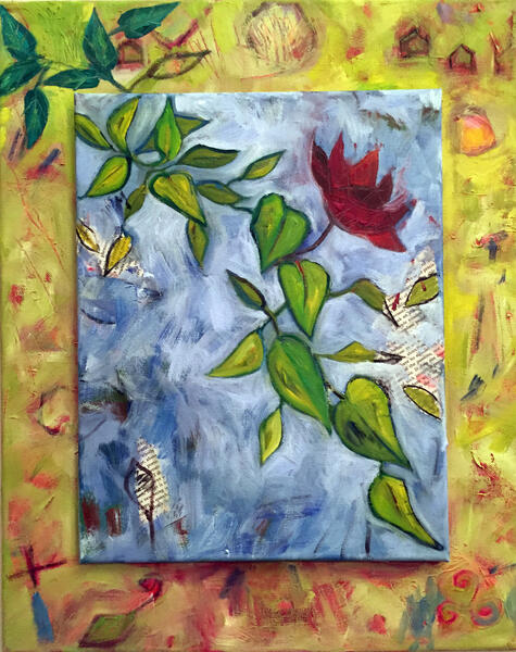 Botanical with Red Flower