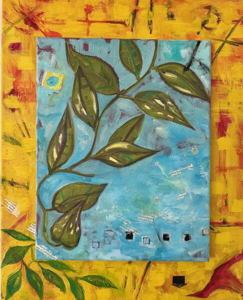 Botanical with Red Bird