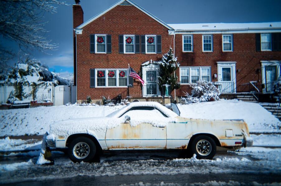 Towson, MD, Snow day (car in snow) Dec 2025 