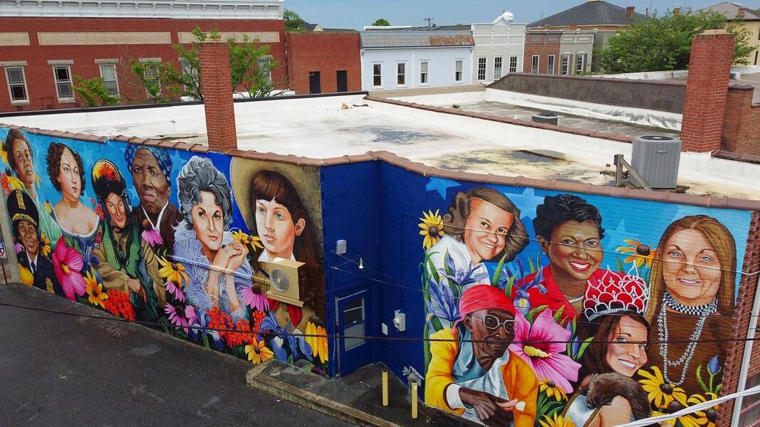Drone view of Dorchester Women’s Mural