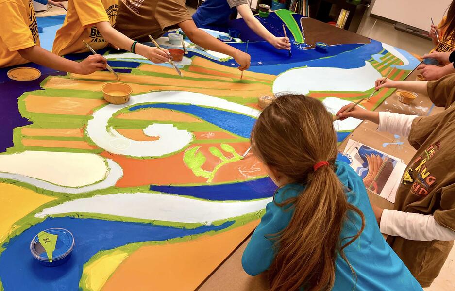 Broadneck Elementary School Legacy Mural Project: Students painting detail