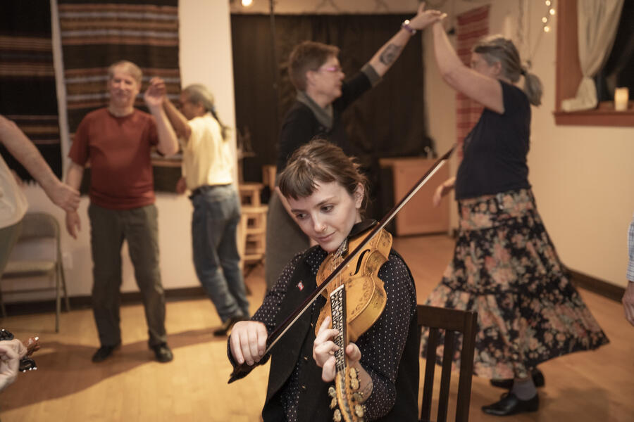 Georgia Beatty Playing for Traditional Norwegian Dance with Hardanger Fiddle