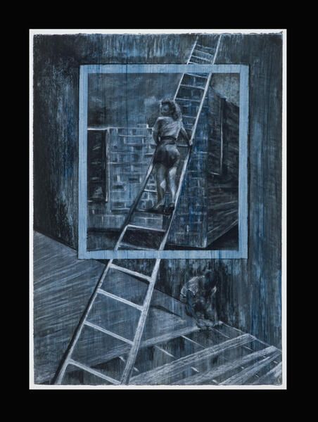 Her Holding Onto, 1997, 47 x 34 x 1.5 (framed), Charcoal, conte crayon on paper