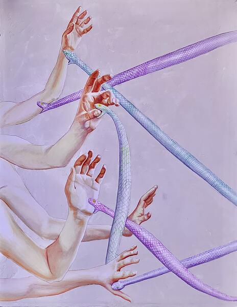 Tension , 2024, oil and plaster on canvas, 4x3 ft