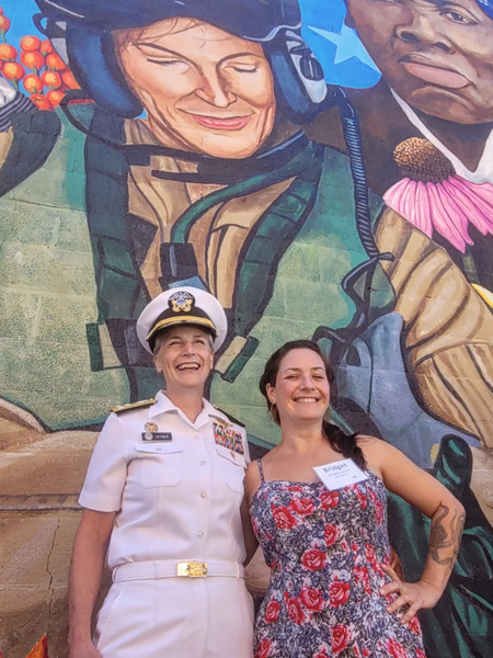 The artist with Rear Admiral Sarah Joiner