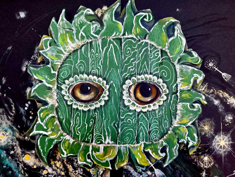 Animal Numina within the Flower, puppet against cosmic background