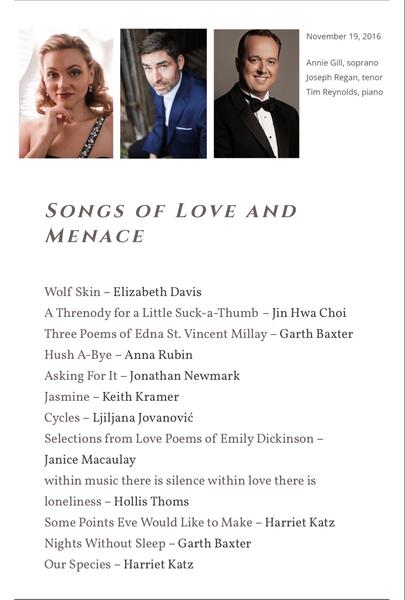 Songs of Love and Menace - Baltimore Composers Forum
