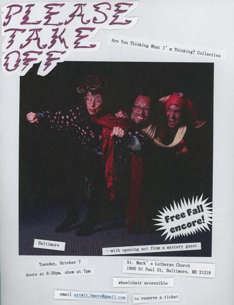 Please Take Off poster for Free Fall Baltimore event