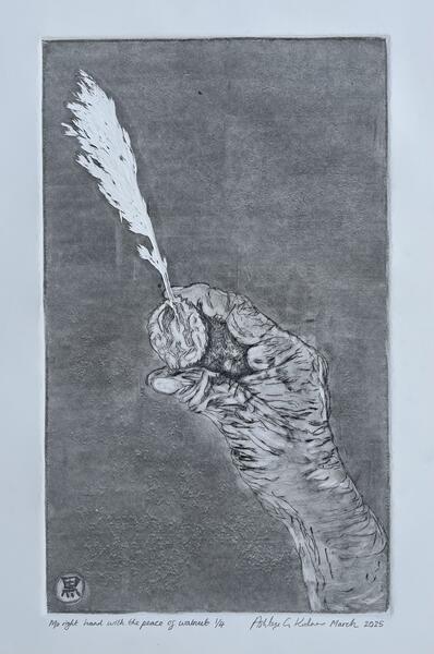 My righjt hand with the peace of walnut