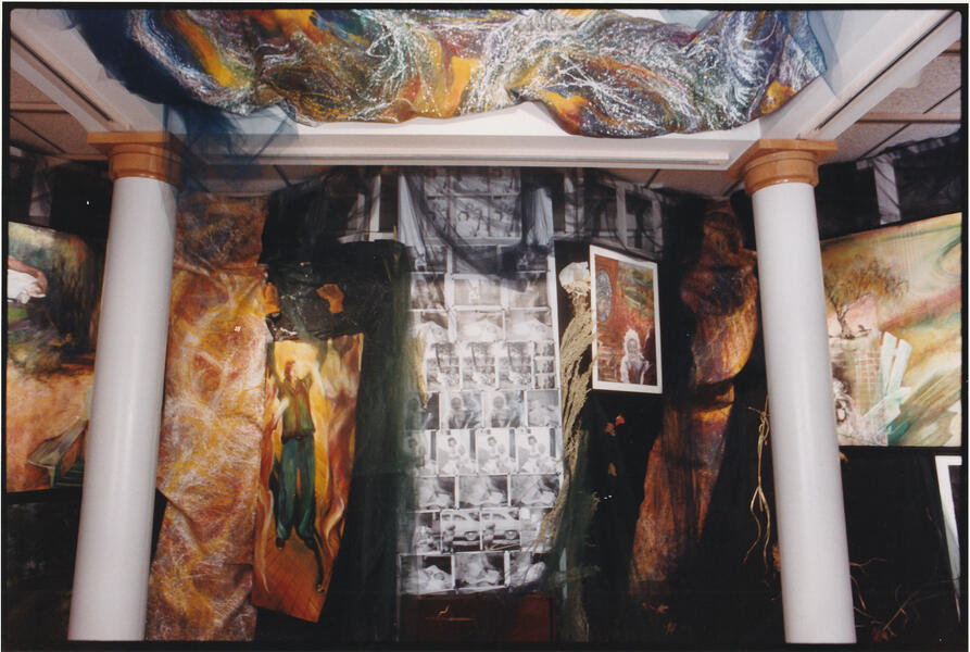 Installation of a Record of Baby's Days, multiple media and found object, Panoramic view of Dadian Gallery, 2000