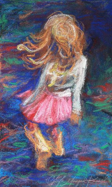 Splash: 5 x 3 inches, soft pastel and conté painting on pastelbord