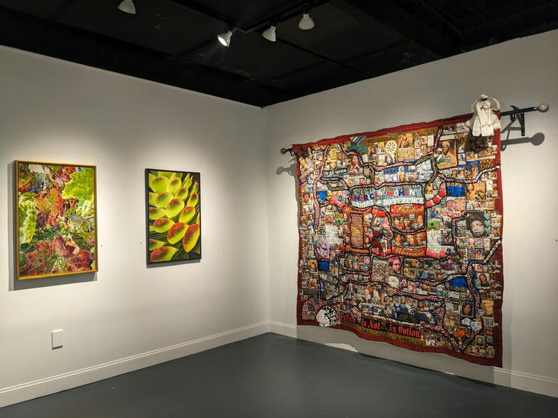 Two oil paintings by Lynda Mitic; Quilt by Dr. Joan M. E. Gaither