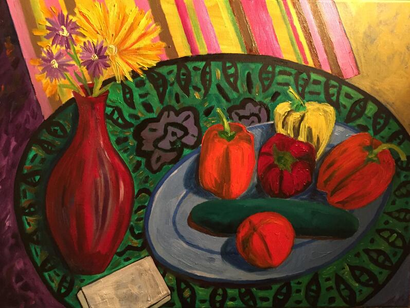 Red Vase with Peppers