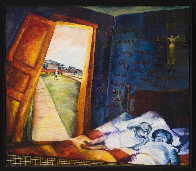 Roll Over, Roll Over and then One Was Left, 1997, 59 x 51 x 1.5 (framed) oil on primed paper