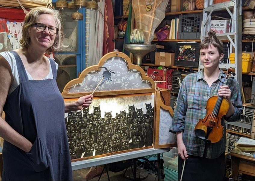 Rehearsal with Georgia Beatty and Katherine Fahey for Cat Island crankie