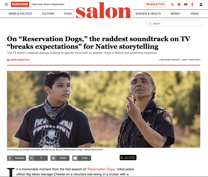 Feature on Reservation Dogs in Salon, 2022